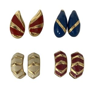 Monet Signed Vintage 4 Pairs of Earrings Lot of Gold and Blue Pink Red Cream